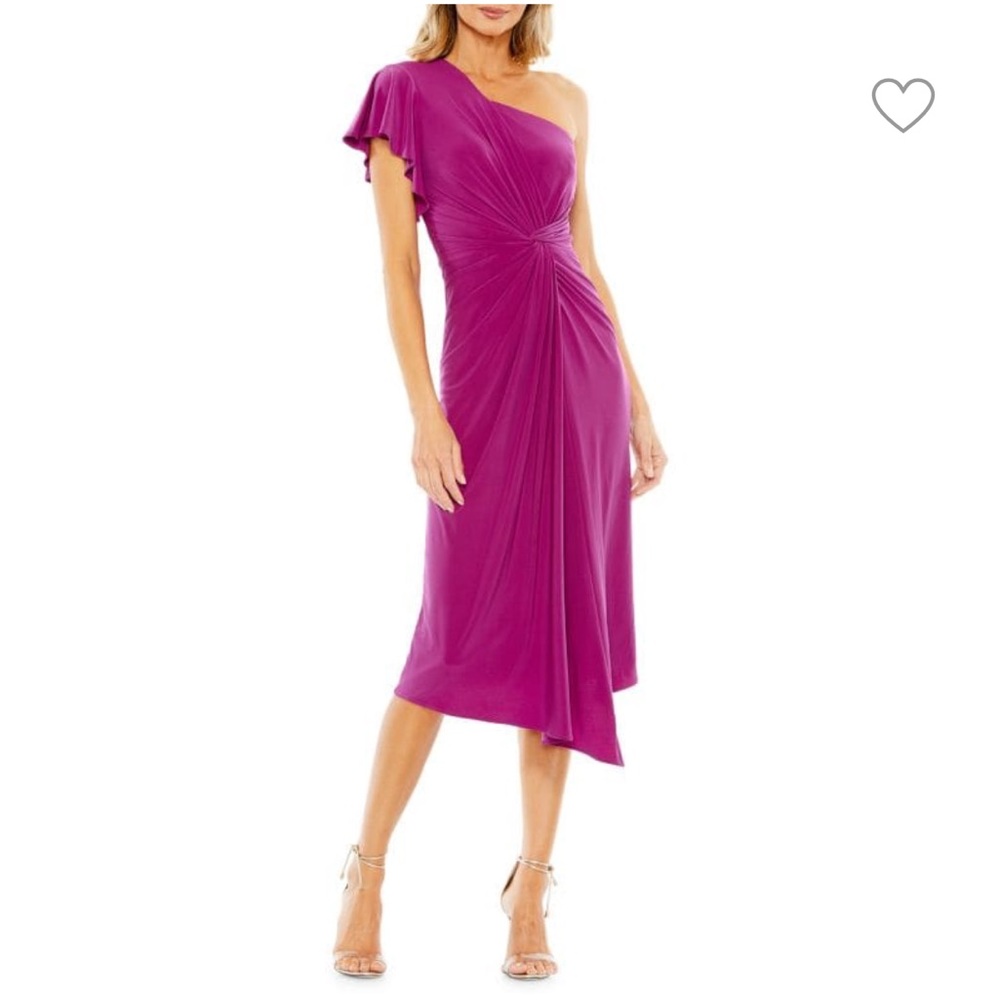 MAC DUGGAL 12480 ONE SHOULDER STRETCH MIDI JERSEY MAGENTA DRESS sz 2